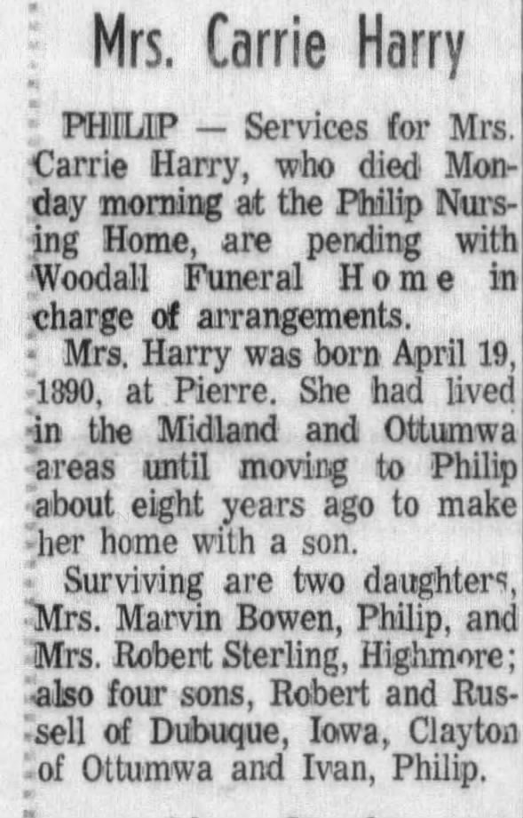 Obituary for Carrie Harry